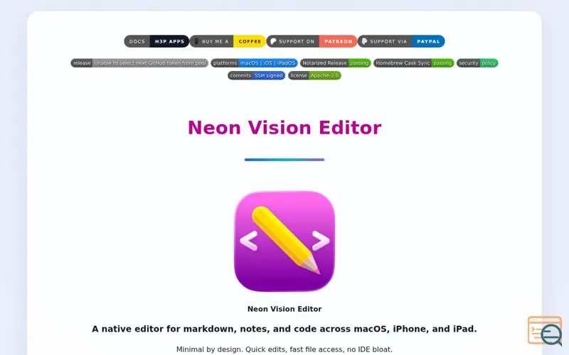 Screenshot of Neon Vision Editor - Major update