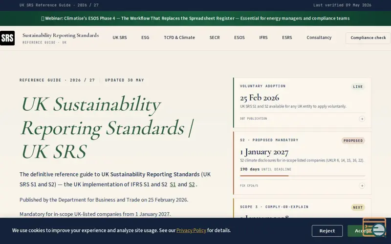 Screenshot of Sustainability Reporting Standards
