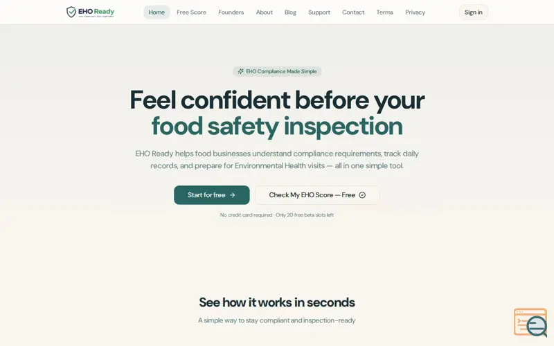 Screenshot of EHO Ready