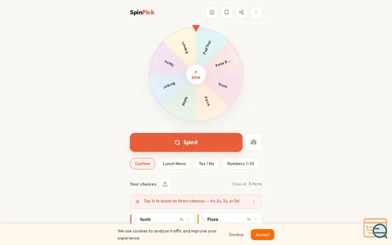 Screenshot of SpinPick