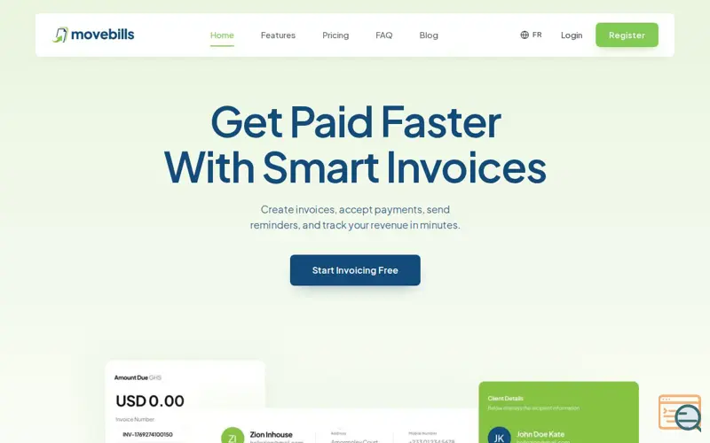 Screenshot of MoveBills — Billing Made Effortless.