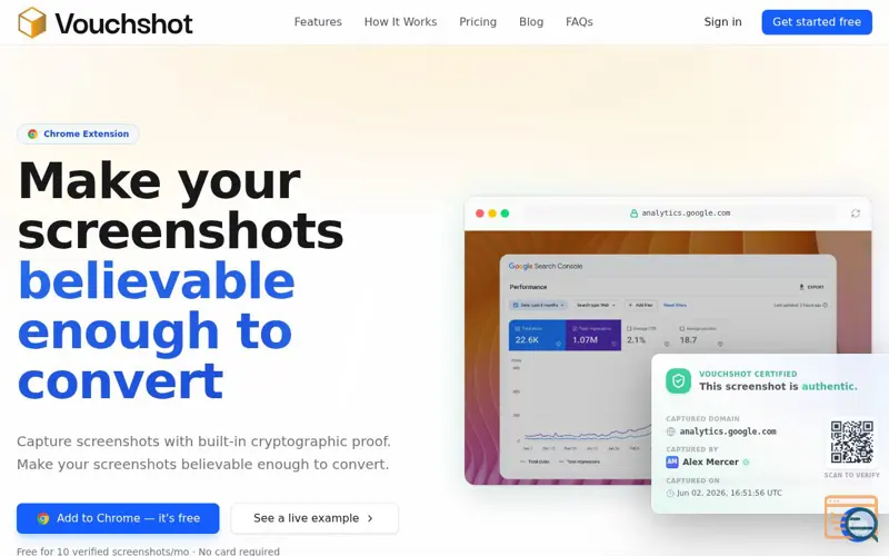 Screenshot of VouchShot - Verifiable Screenshots, a launch using Featurebase