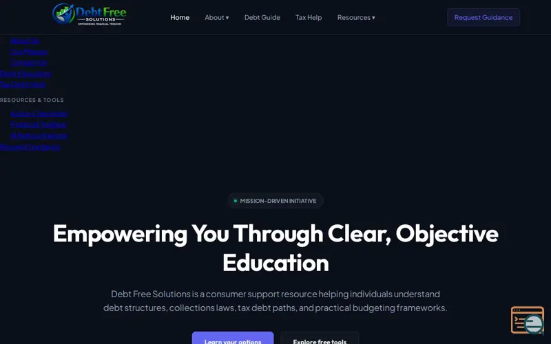 Screenshot of Debt Free Solutions, a launch using TopDNS