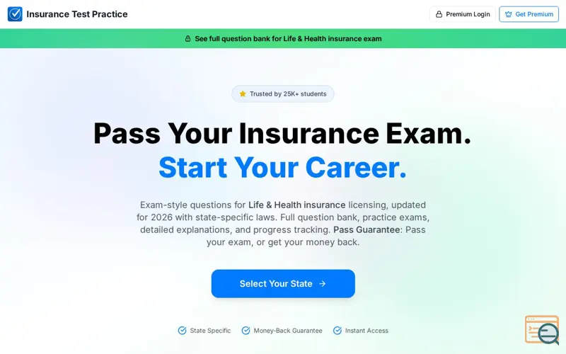 Screenshot of Insurance Test Practice