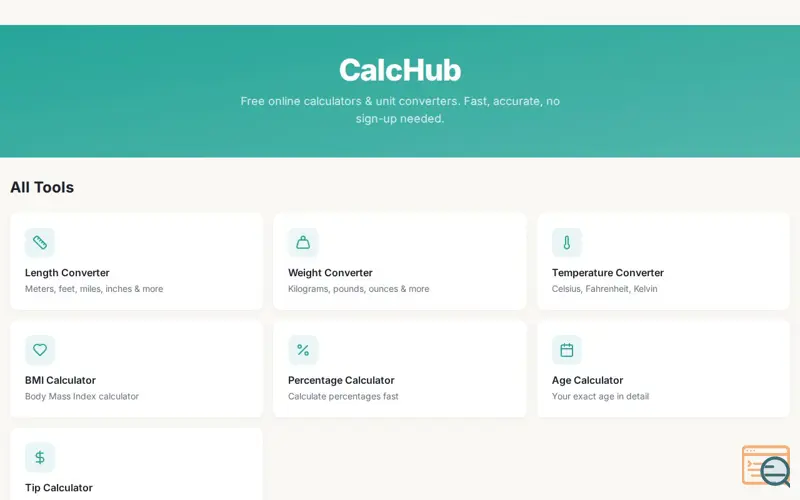Screenshot of CalcHub