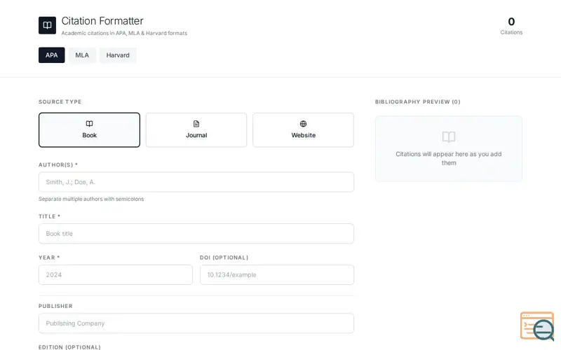 Screenshot of Pro Citation & Bibliography Formatter