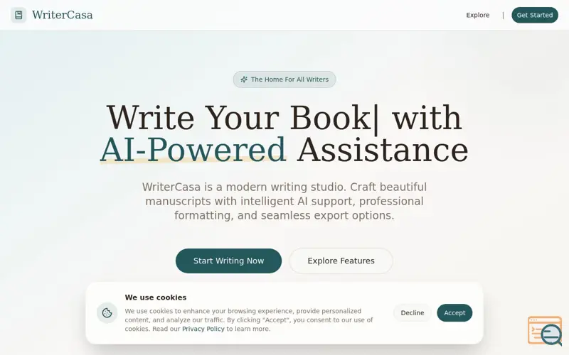 Screenshot of WriterCasa