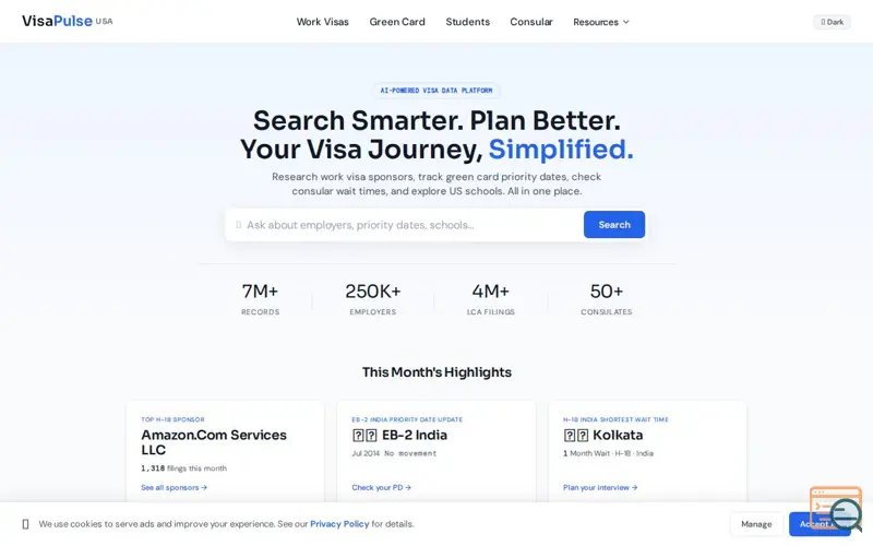 Screenshot of VisaPulse USA