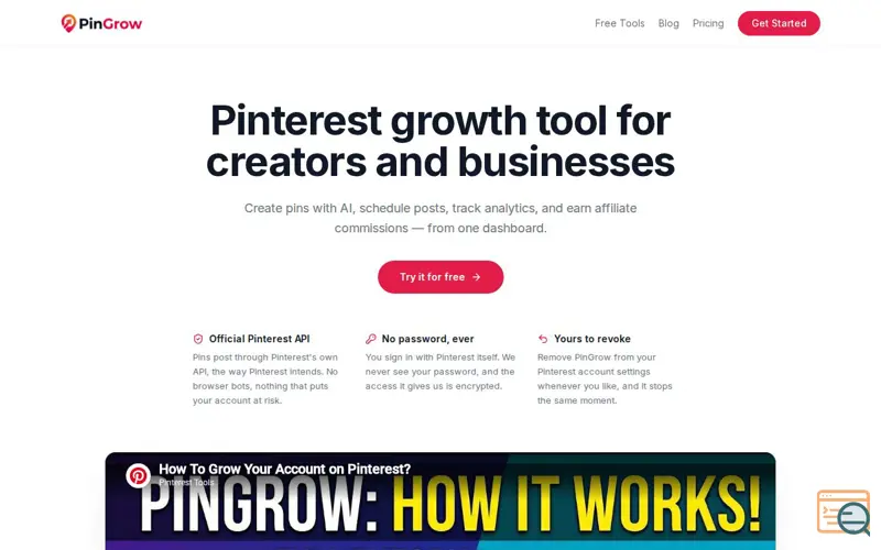 Screenshot of PinGrow