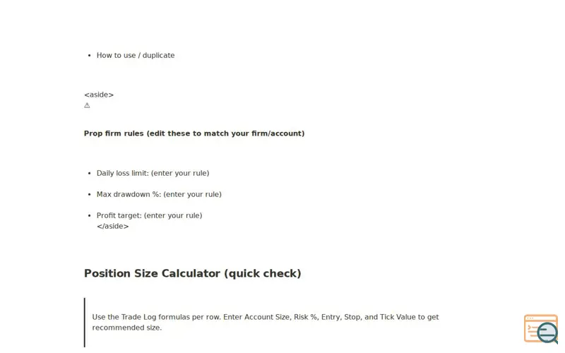 Screenshot of Notion Trade Log/Position size Dashboard, a launch using GitHub Gist