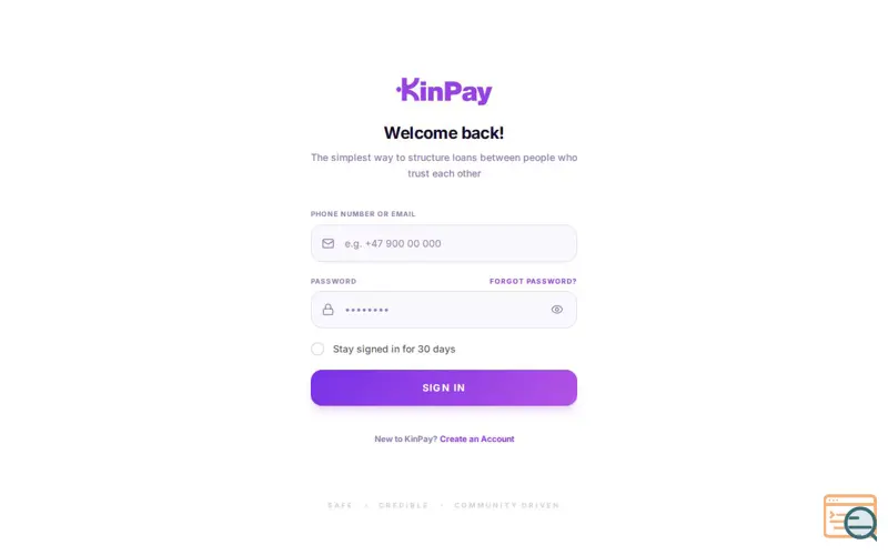 Screenshot of KinPay