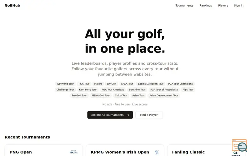 Screenshot of GolfHub — Golf Results, Live Scores & Player Tracking