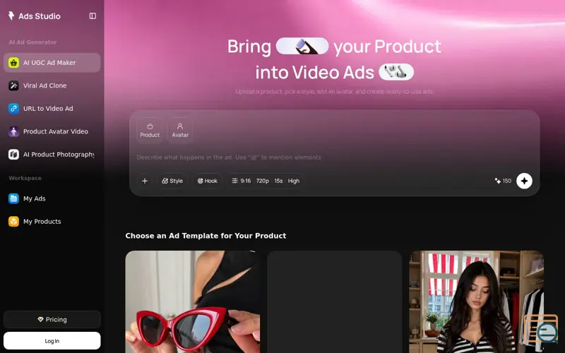 Screenshot of Loova Ads Studio, a launch using ClickRank