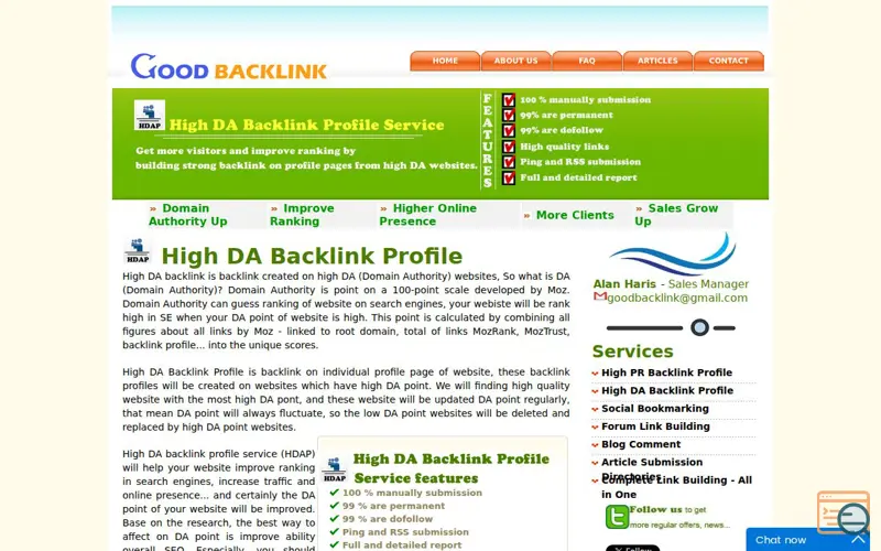 Screenshot of High DA backlink profile