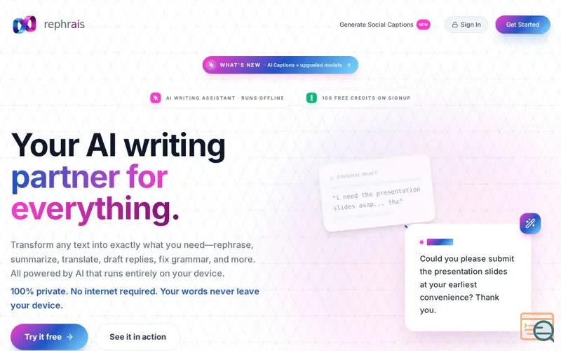 Screenshot of AI Social Captions