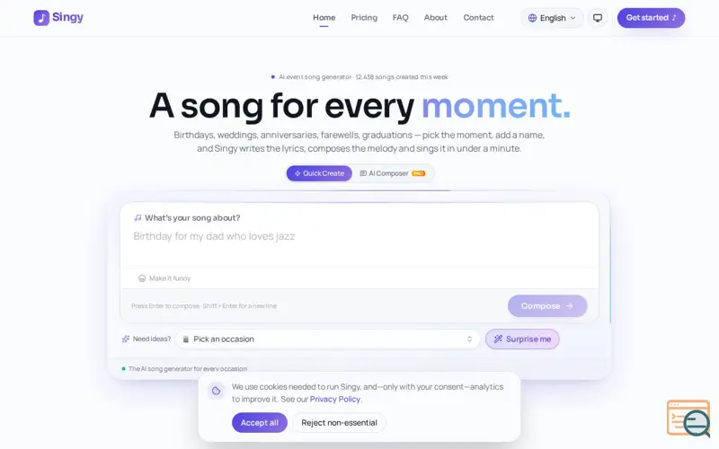 Screenshot of Singy, a launch using Google Fonts