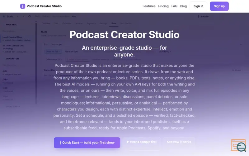 Screenshot of Podcast Creator Studio