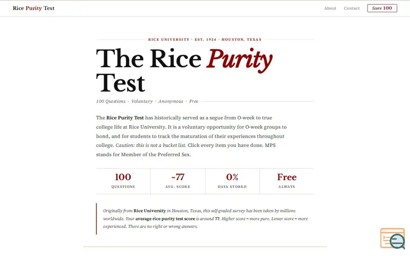 Screenshot of Rice Purity Test