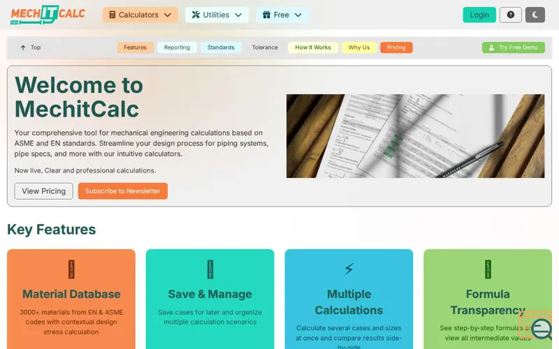 Screenshot of MechitCalc, a launch using Outseta