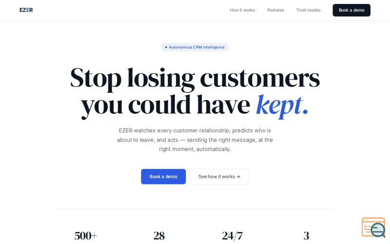 Screenshot of EZER — Autonomous Churn Prevention