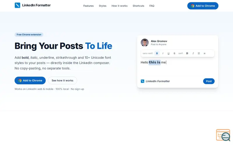 Screenshot of LinkedIn Formatter