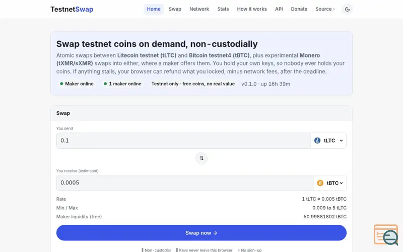 Screenshot of Testnetswap