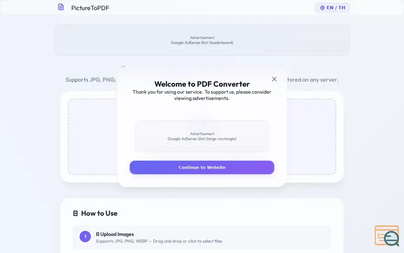 Screenshot of JPG PNG WEBP to PDF