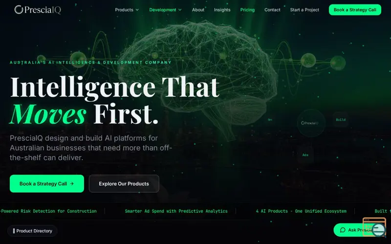 Screenshot of PresciaIQ, a launch using Crazy Domains DNS