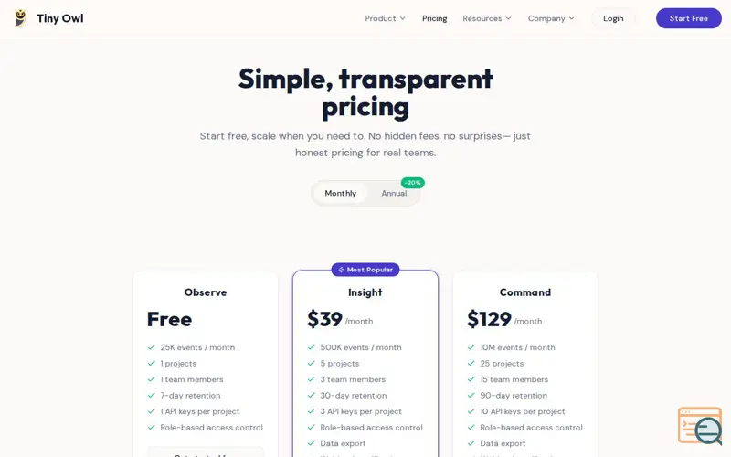 Screenshot of Tiny Owl, a launch using MailChannels