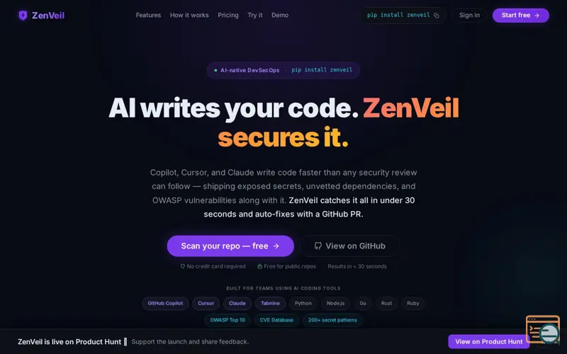 Screenshot of ZenVeil