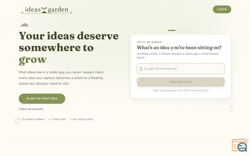 Screenshot of The Ideas Garden