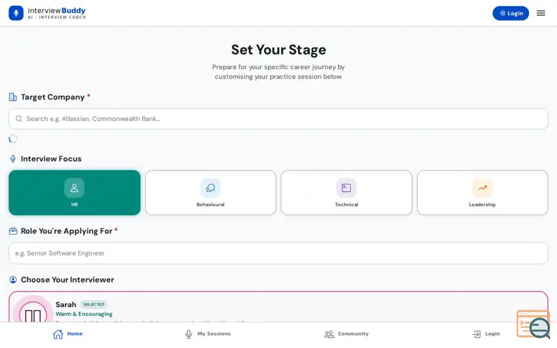 Screenshot of Interview Buddy AU, a launch using Azure Static Web Apps