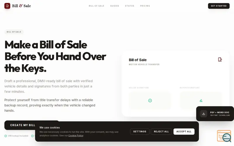 Screenshot of Bill and Sale