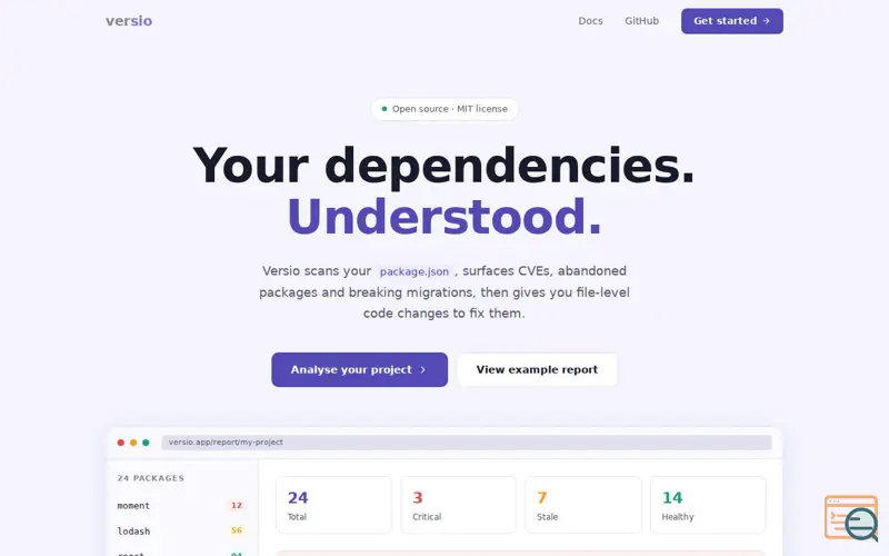 Screenshot of versio