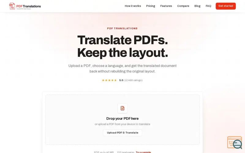 Screenshot of PDFTranslations
