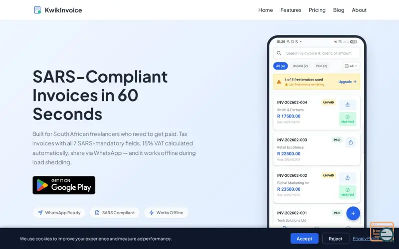 Screenshot of KwikInvoice