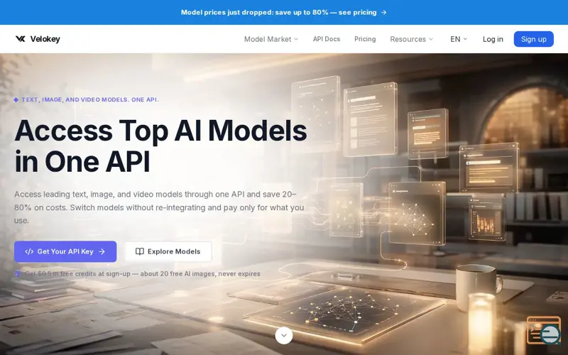 Screenshot of Velokey — Unified AI API Gateway | 100+ Models, Pay Per Token