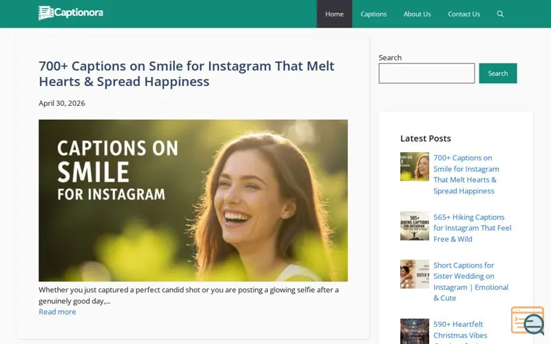 Screenshot of captionora.com, a launch using Aplu