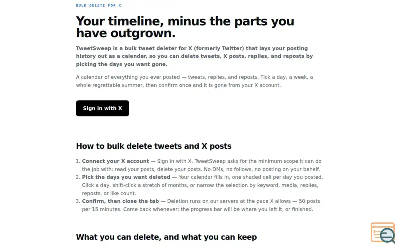 Screenshot of TweetSweep