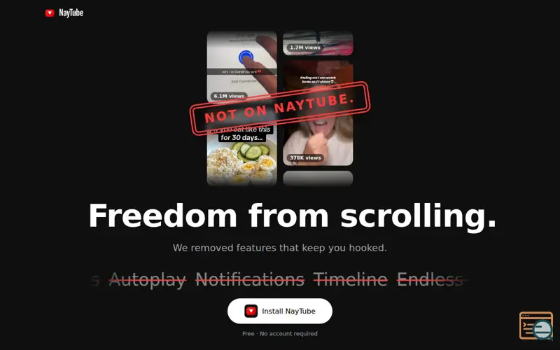 Screenshot of NayTube: watch with intention