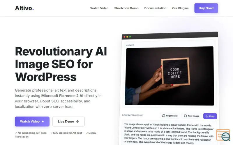 Screenshot of Altivo - WordPress Image SEO Plugin, a launch using Cloudways