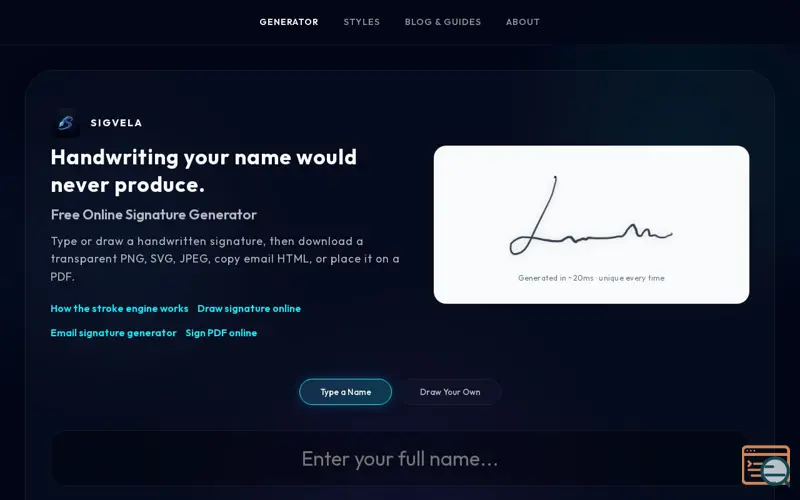 Screenshot of SigVela - Signature Generator