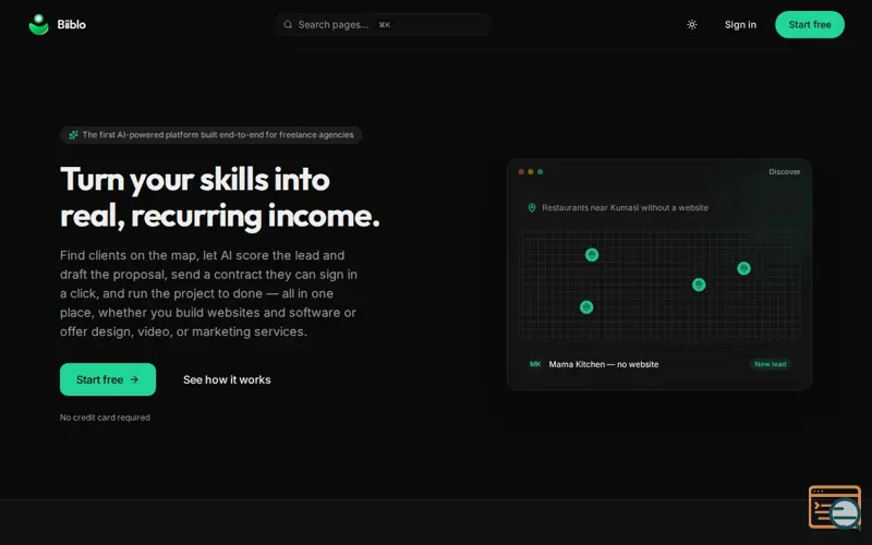 Screenshot of Biiblo — Run a real agency. Not a side hustle.