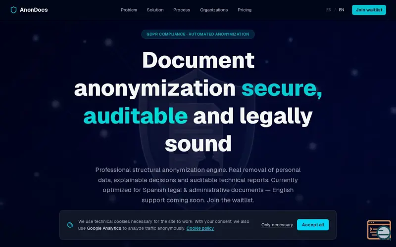 Screenshot of AnonDocs, a launch using Arsys Email