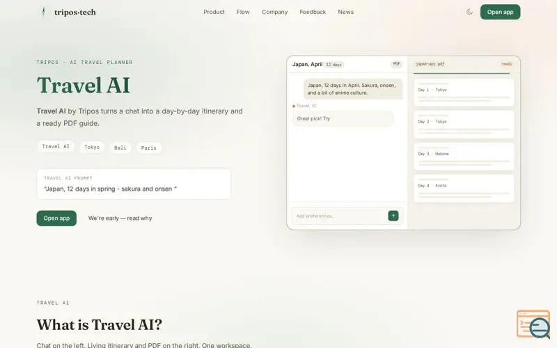 Screenshot of Travel AI — Tripos | AI Travel Planner & Itinerary Generator