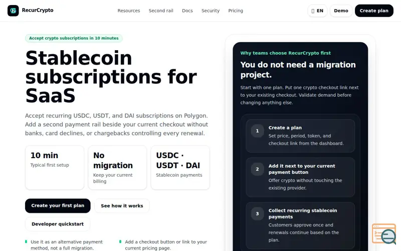 Screenshot of RecurCrypto