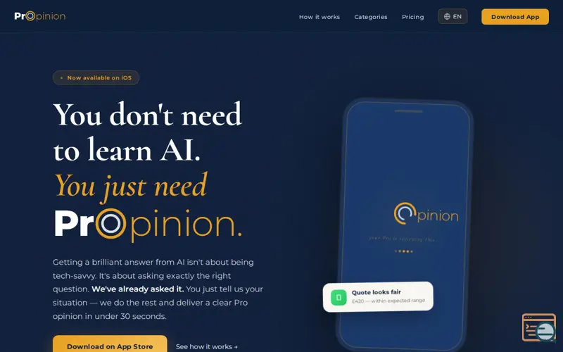 Screenshot of PrOpinion — Ask a Pro.Trust the Opinion.