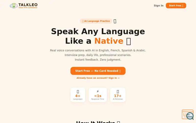 Screenshot of Talkleo