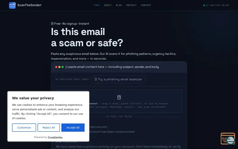 Screenshot of scanthesender.com