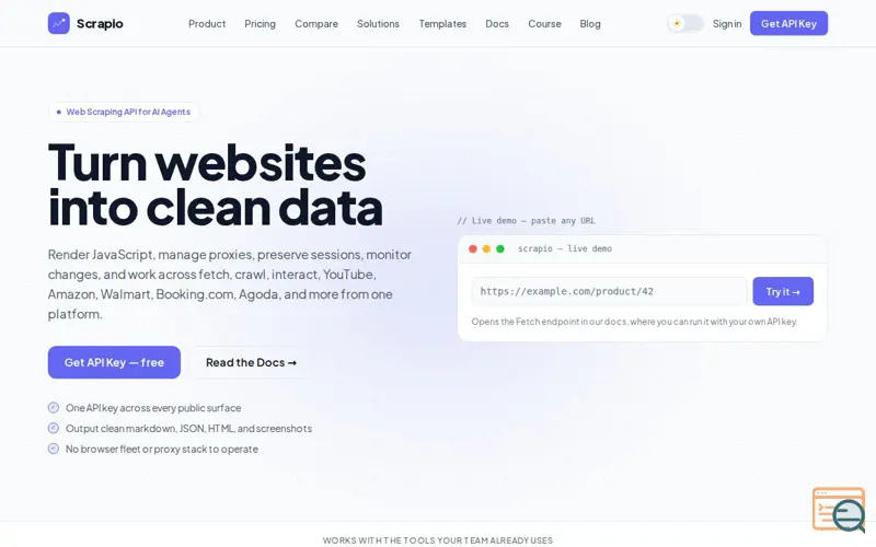 Screenshot of Scrapio — Web Scraping API for AI Agents and Automation | Scrapio